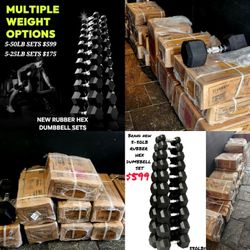 NEW RUBBER HEX DUMBBELLS 550LB SET 5-50LB DUMBBELL WEIGHTS