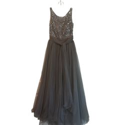 Sherri Hill Beaded Slate Gray Gown Maxi Prom Dress Long Wedding Formal Y2K, 11705