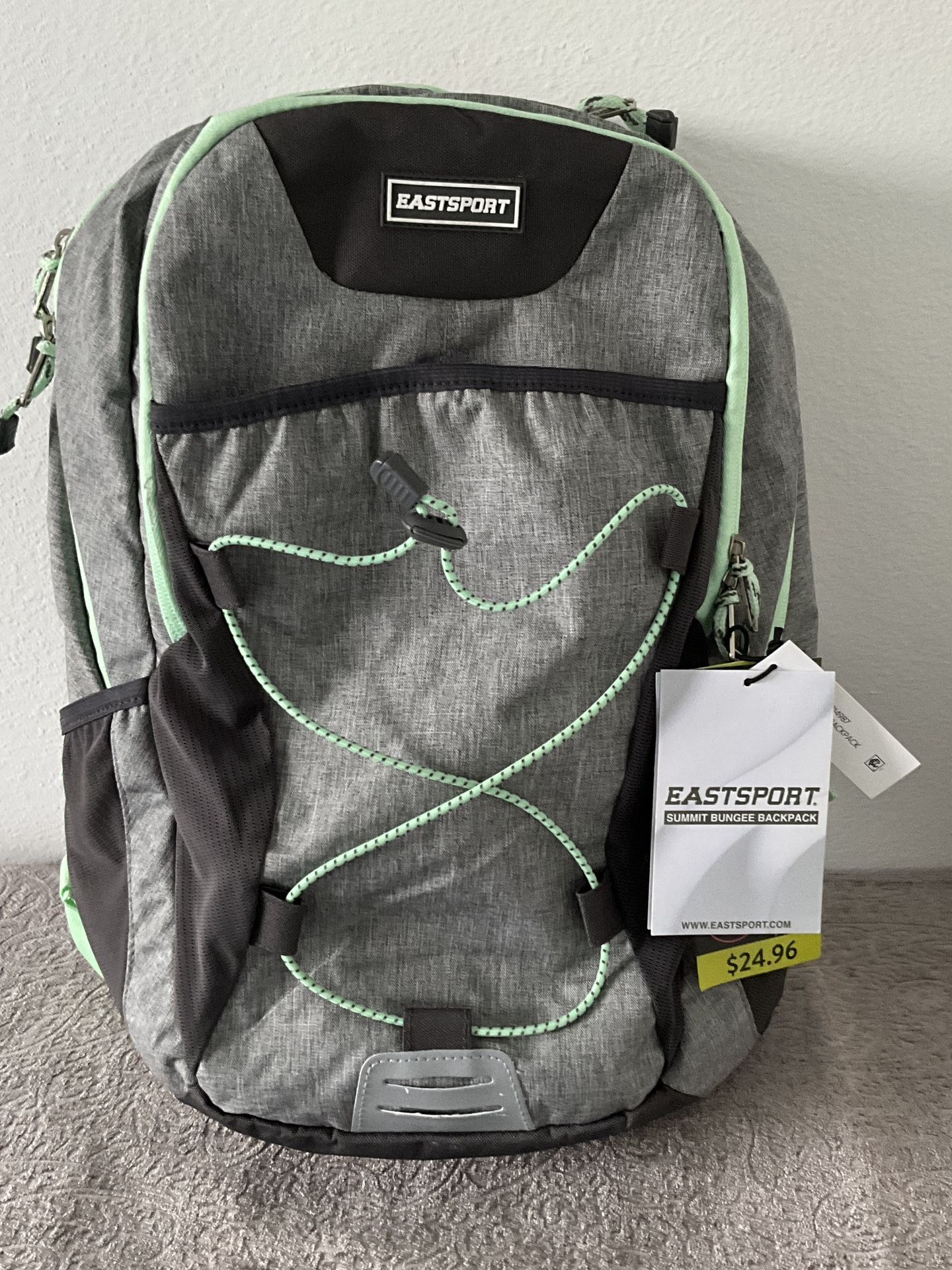 EastSport Backpack Gray/Green Laptop Sleeve Multiple Pockets School Work College