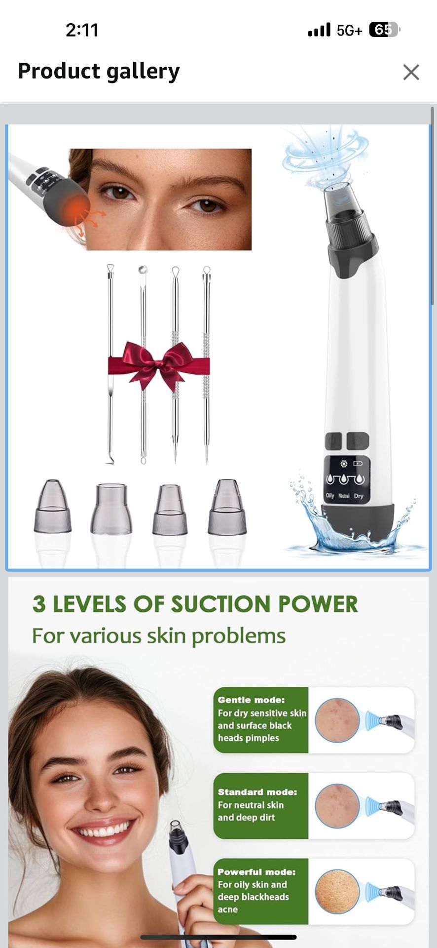 Blackhead Remover Pore Vacuum - Facial Pore Cleaner with 3 Adjustable Suction Levels, 4 Blackhead Removal Tools, Electric Acne Extractor Tool for Wome