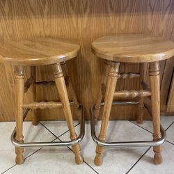2 Oak Swivel Bar Stools