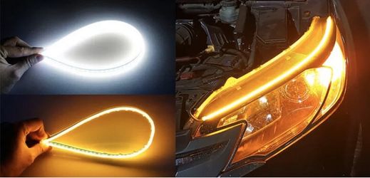 60CM Slim Amber/White Sequential LED DRL Light Turn Signal Strip For Headlight