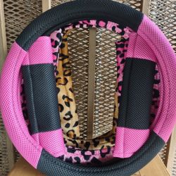 3piece Animal Print πΎ Steering Wheel Cover With Seat Belt Covers