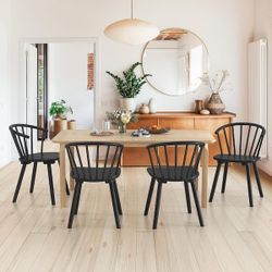 Black Solid Wood Talia Dining Chair Windsor Back Farmhouse Spindle Dining Chair Side Chair Set of 4