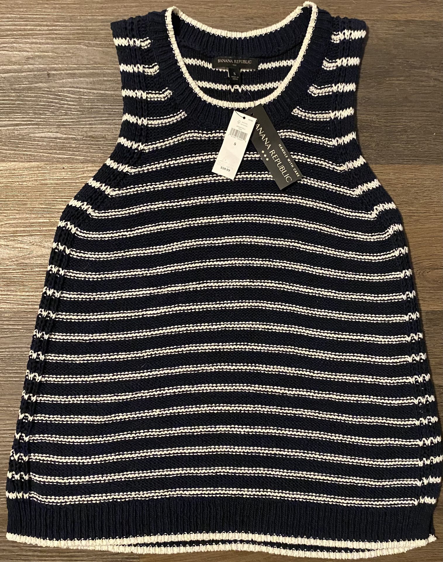 Striped Black & Cream Sweater Tank XS