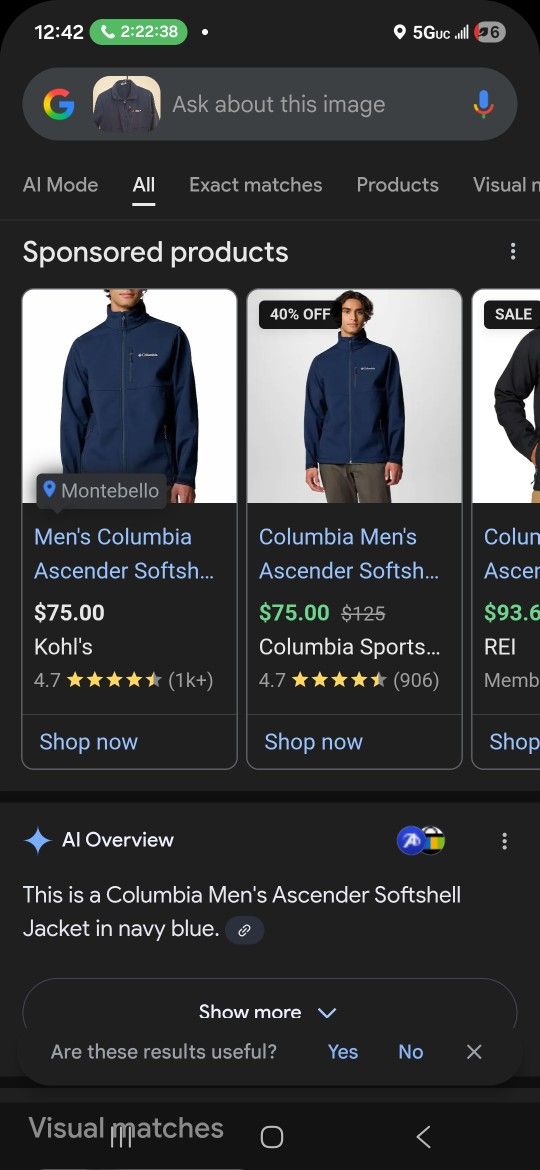 Navy Columbia Mens Softshell Jacket