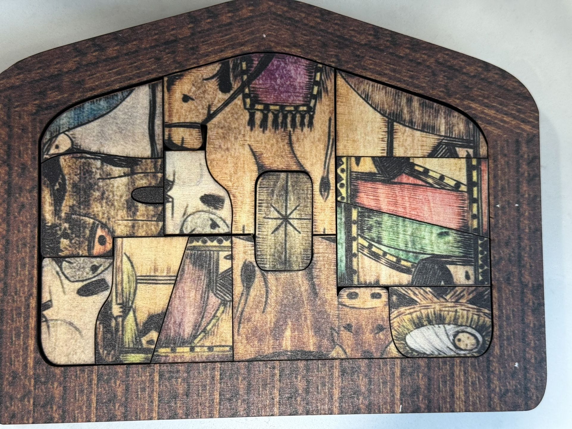 Unique Wooden Nativity Puzzle, Wooden Puzzle Statue, Wood Burned Design, Sculpture Decor 