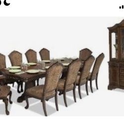 Dining Table  For 8 With Additional Leaf And China Cabinet
