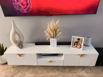 Modern White & Gold Coffee Table + TV Stand Set