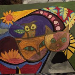 Abstract Cat Painting 11x15 Acrylic Painting On Paper 