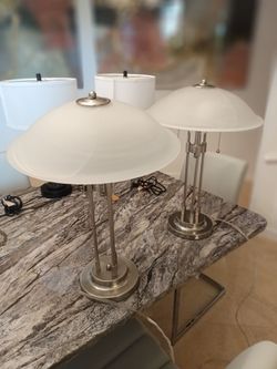 Set of 2 silver lamps metal & glass shade lamps $130 OBO