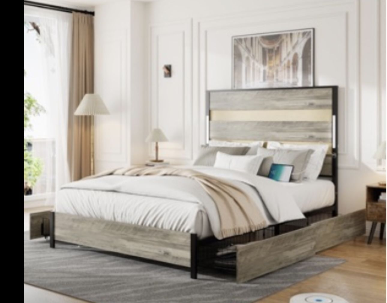 QUEEN SIZE BED FRAME WITH DRAWERS BRAND NEW IN BOX