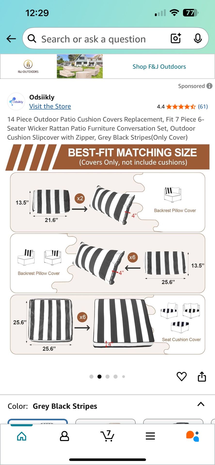 14 Pcs Outdoor Cushion Covers Striped