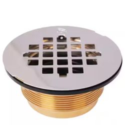 Westbrass 2 in. No-Caulk Brass Compression Shower Drain with 4-1/4 in. Round Grid Cover, Polished Chrome@N1-462