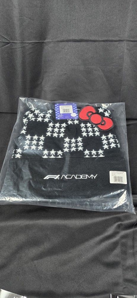 Hello Kitty F1 ACADEMY Official Las Vegas Grand Prix Black BEANIE Ears HAT New  