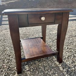 Sturdy Wood Side Table w/ Drawer & Shelf - Great Deal!
