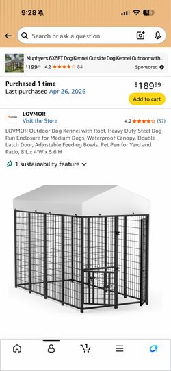 Dog Kennel, 8’L x 4’W x 5.6’H