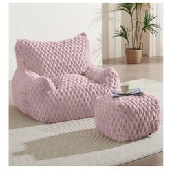 Bean Bag Chair with Ottoman - Modern Comfy Beanbag Sofa with Footrest, Soft Faux Fur Lounger Chair for Adults Teens, Cozy Memory Foam Filled Gaming Re