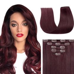 Wine Red Clip In Hair Extensions