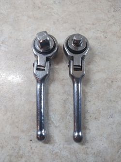 Pair Of Vintage Flex Head Stubby Ratchet Handles 1/2" & 3/8" Drive Unbranded