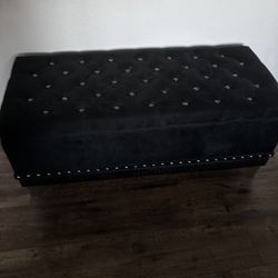 Valentino Black Velvet Storage Ottoman 