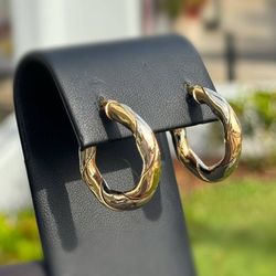 Jewelry 14k hollow yellow gold round two tone twisted hoop earrings 4.60g