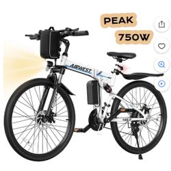 AIRWEST Electric Bike, 26'' Folding E Bike for Adults, Peak 750W Motor, 20MPH, Mountain E Bike with 48V 7.8Ah Lithium Battery, 40 Miles Range, UL2849