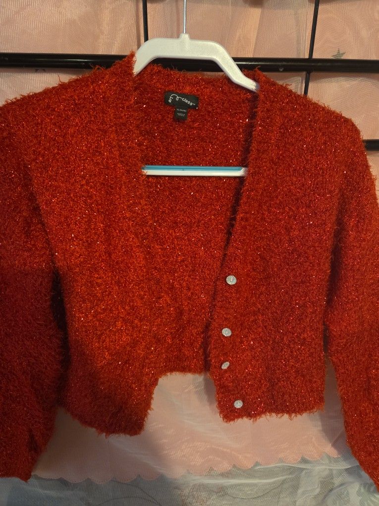 Red Sparkly Cropped Cardi