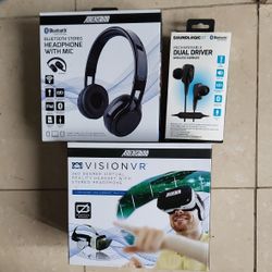Combo- Amerisound VR & Bluetooth Headphone with mic and SoundlogicXT Dual Driver Wireless Earbuds