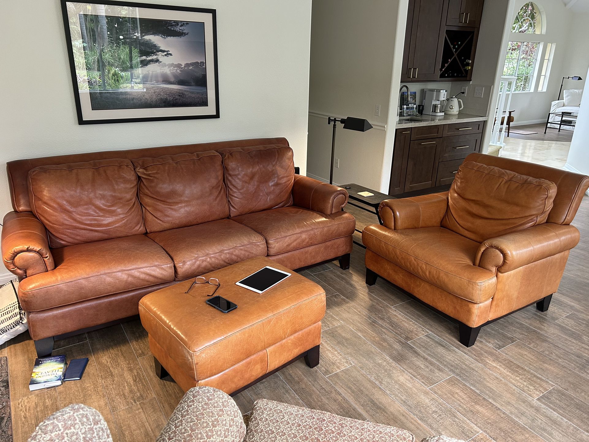 Leather Sofa, Chair And Ottoman