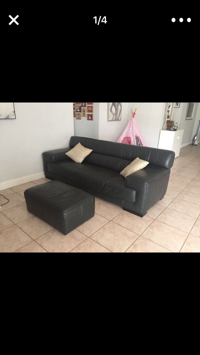 Leather couch + ottoman