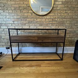 Industrial-Modern Console Table (Fully Assembled) – Glass Top + Storage Drawers