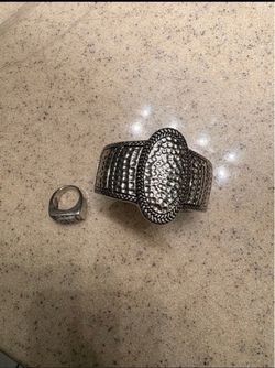 Silver Cuff Bracelet and Ring Set