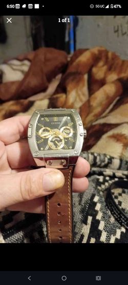 Guess Chronograph Watch Brown Leather Strap