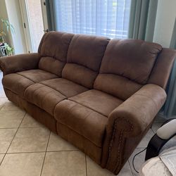 2 Matching 3-seat Reclining Brown Sofas, Couches (please read description)