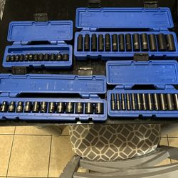 Metric Blue Power 3/8 And 1/4 Inch Socket Sets BRAND NEW