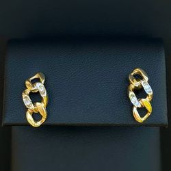 14k solid yellow gold CZ Cuban link chain style studs earrings