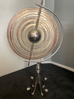 Vintage Phoenician Armillary Sphere Sculpture – Metal Celestial Globe Decor