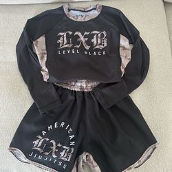 Level Black black & Camo jiu jitsu rash guard set Youth Large