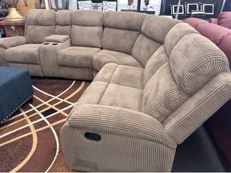 NEW Manual Brown Sectional With Storage Cup Holder L Shaped Living Room Sofa Set