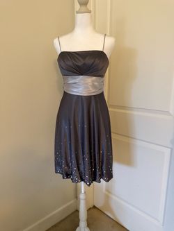 Gray Satin Cocktail Dress with Sequin Hem