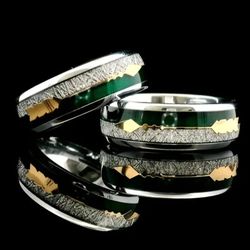Men's 8mm Titanium Green Cupid's Arrow Meteorite Inspired Comfort-Fit Engagement Wedding Band 11