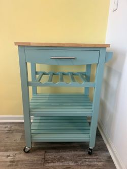 Teal Wooden Bar Cart - like new