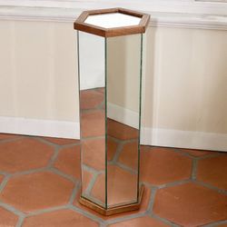 Vintage Mirror & Oak Hexagonal Pedestal