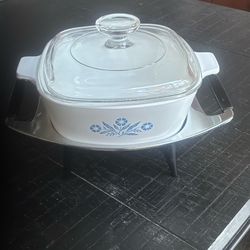 Vintage Corning Baking Dish W/Candle Warmer Tray 