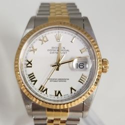 Rolex  Datejust 36MM Ref . 16233 Two-Tone 18K Yellow Gold & Stainless Steel Jubilee White Romance Dial