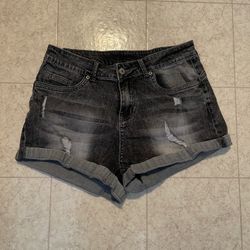 women's grey distressed shorts 