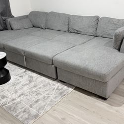 Modern Sectional Sofa + Area Rug + Coffee Table + White TV Stand - Living Room S