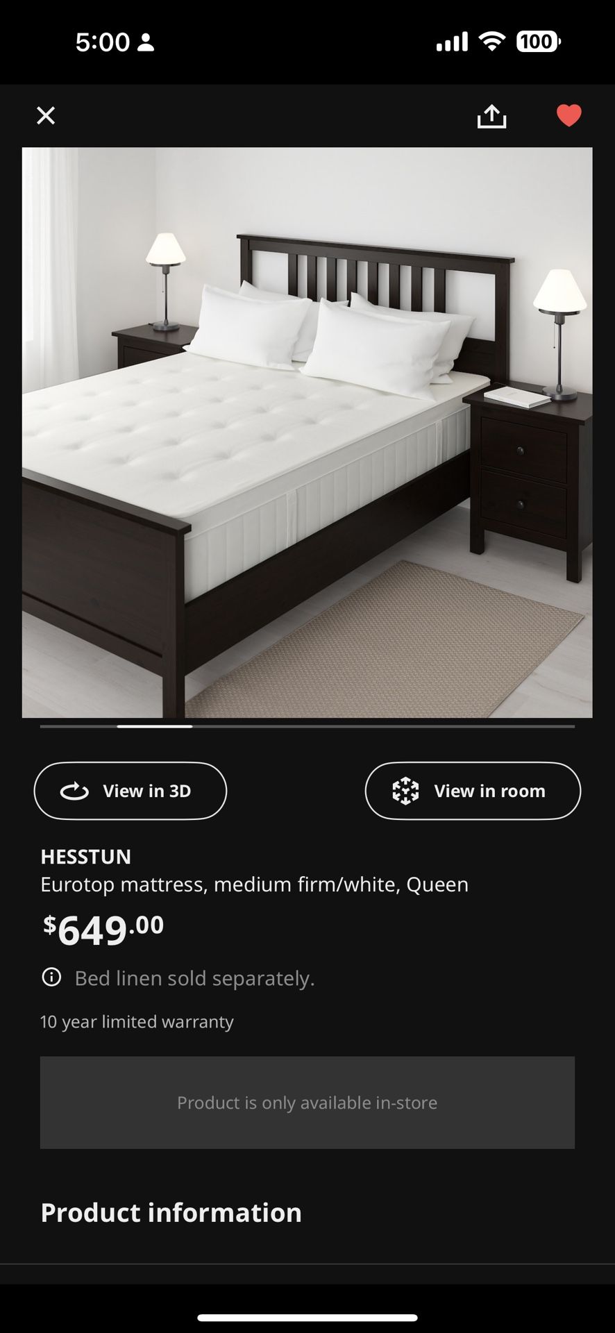 HESSTUN Eurotop mattress, medium firm/white, Queen