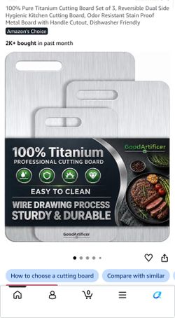 New 100% Pure Titanium Cutting Board Set of 3, Reversible Dual Side Hygienic Kitchen Cutting Board, Odor Resistant Stain Proof Metal Board with Handle